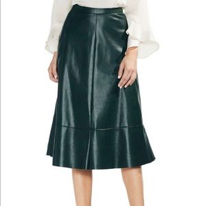 vince camuto faux leather dark green skirt